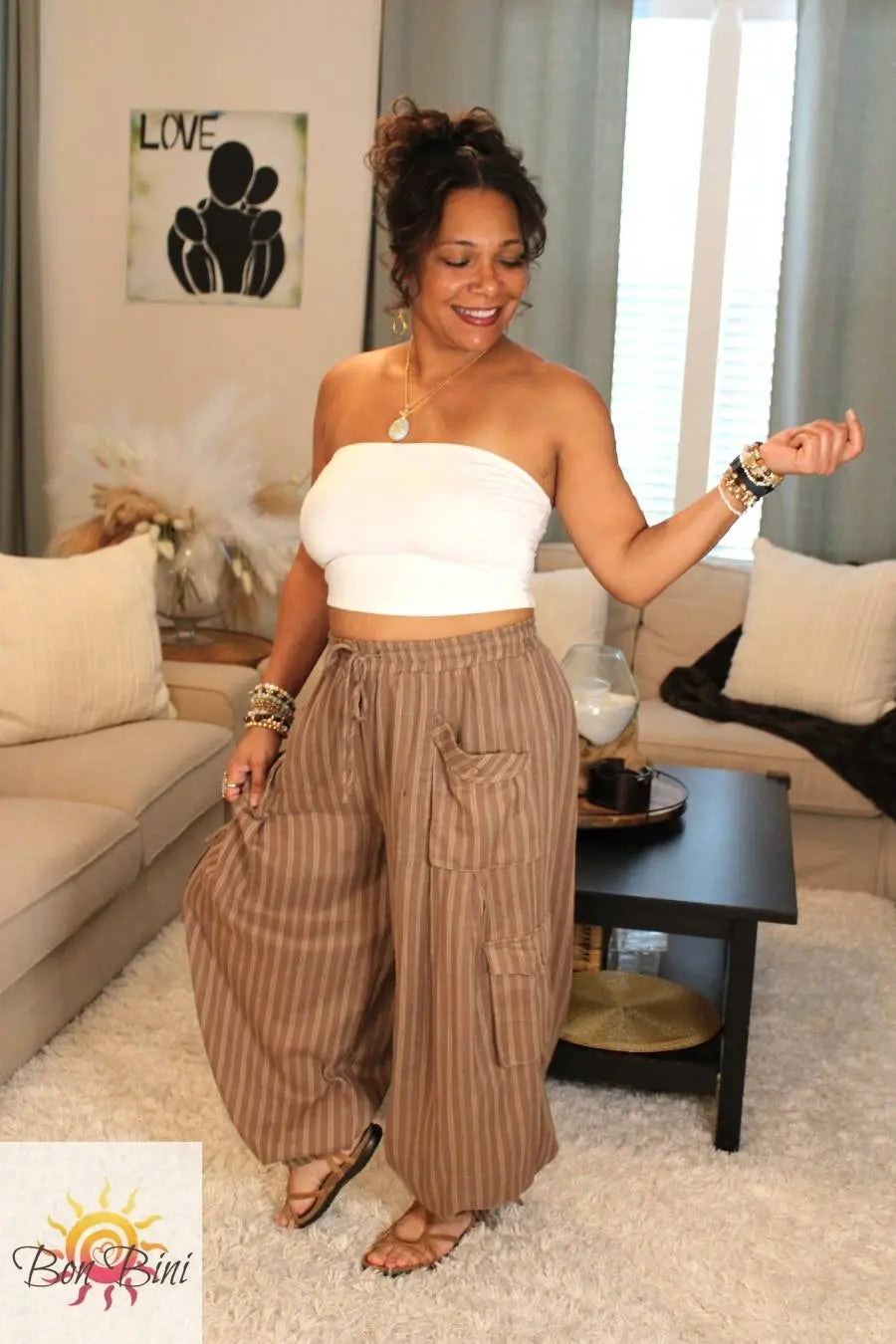 Striped Mocha Convertible Cargo Pants