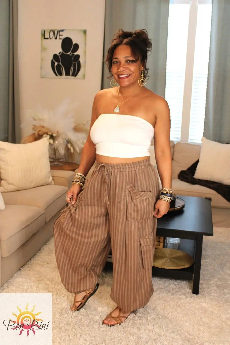Striped Mocha Convertible Cargo Pants