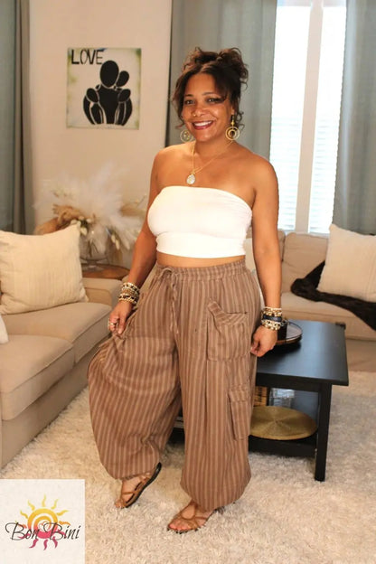 Striped Mocha Convertible Cargo Pants