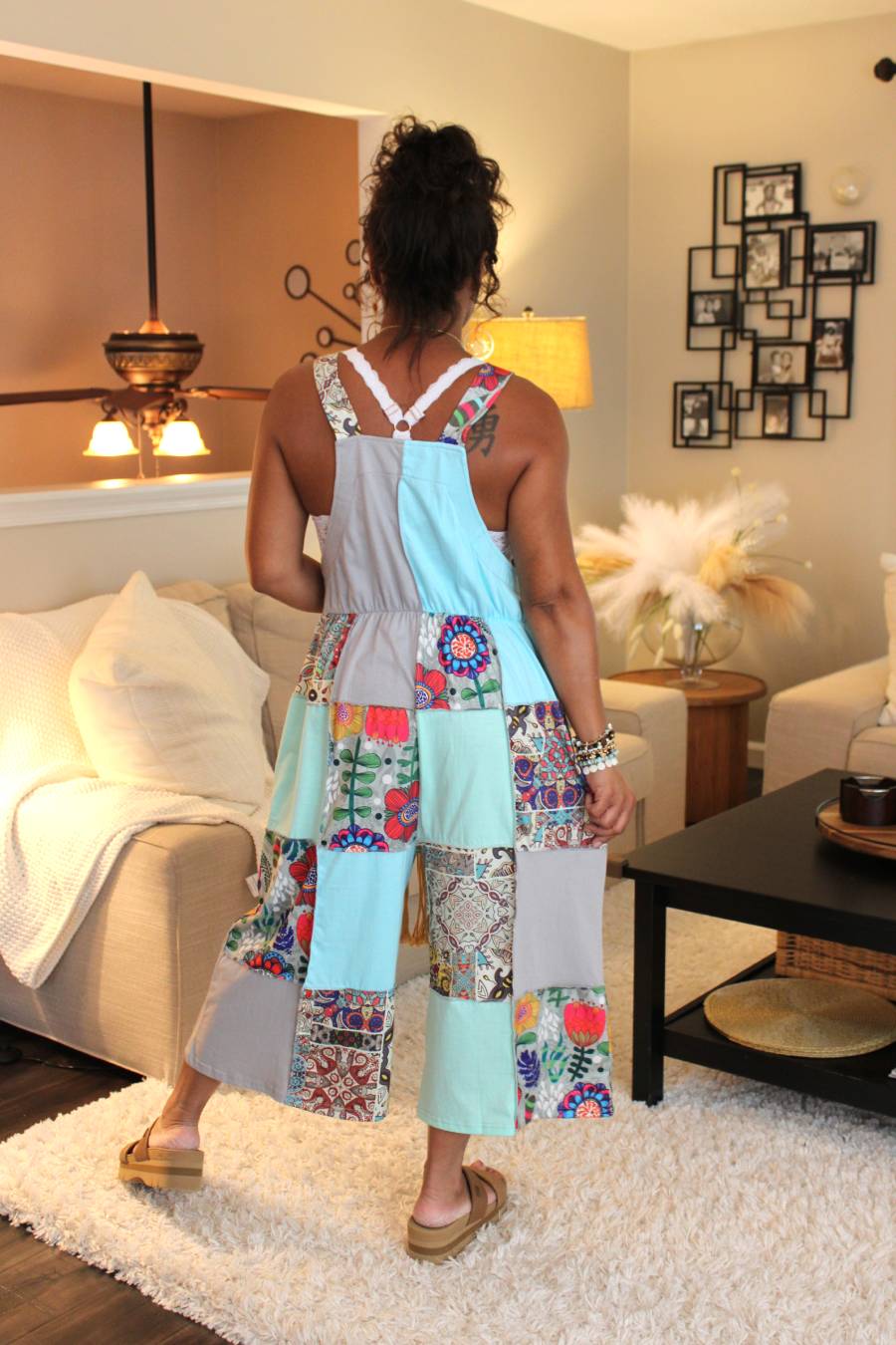 Turquoise Garden Overall Capri Jumpsuit
