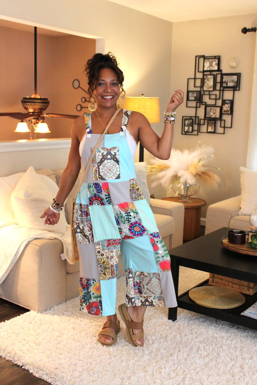 Turquoise Garden Overall Capri Jumpsuit