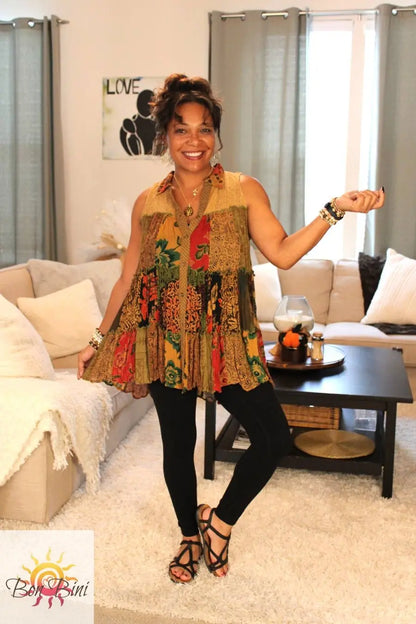 YT Earthy Boho Sleeveless Jhabla Top