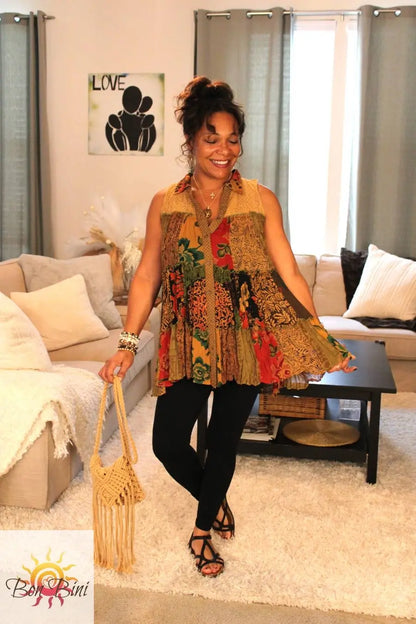 YT Earthy Boho Sleeveless Jhabla Top