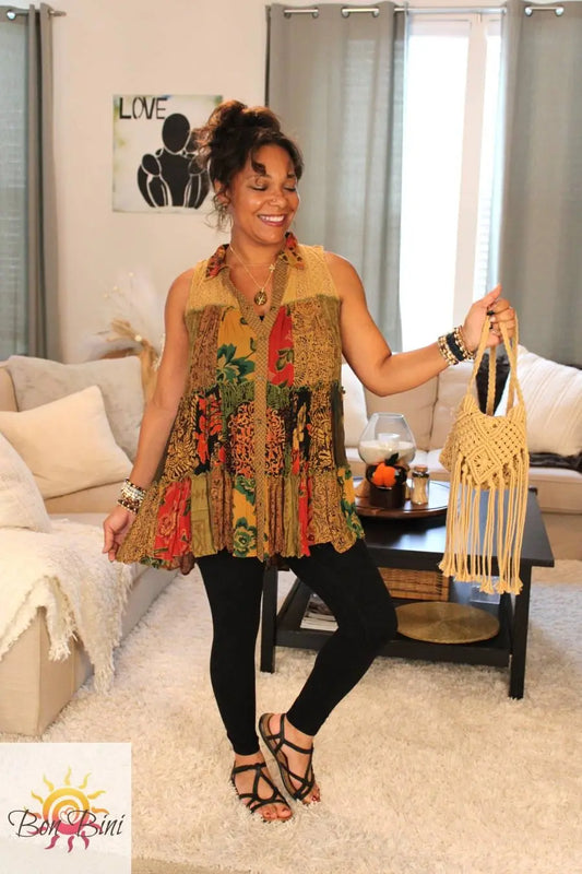 YT Earthy Boho Sleeveless Jhabla Top
