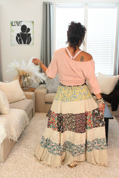 YT Flowers & Lace Maxi Skirt