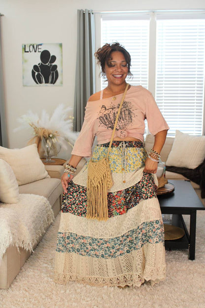 YT Flowers & Lace Maxi Skirt