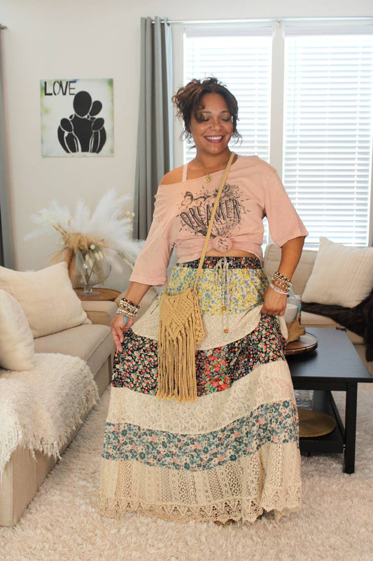 YT Flowers & Lace Maxi Skirt