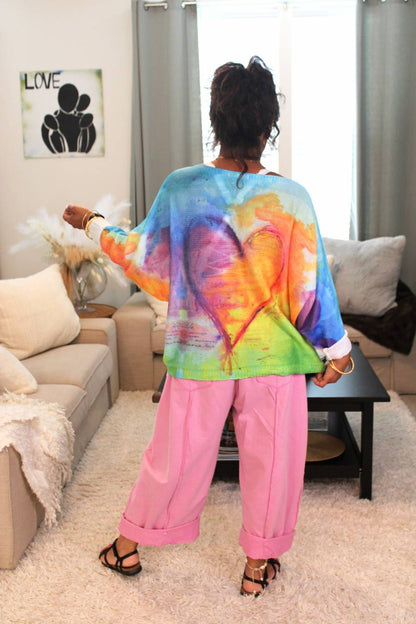 Your Heart Is A Rainbow Printed Knit Sweater