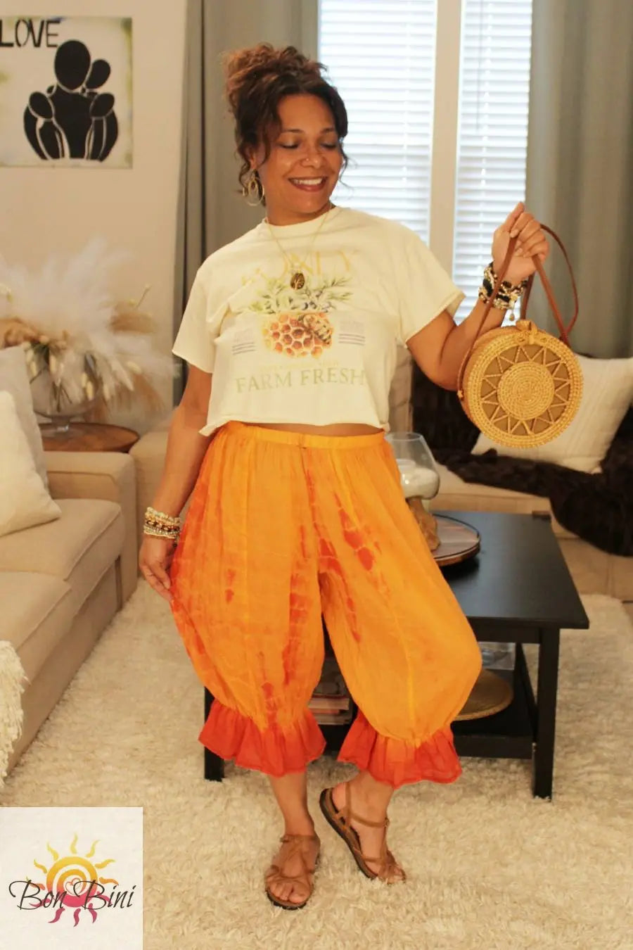 BB Papaya Burst Patchwork Bloomers Midi Capri