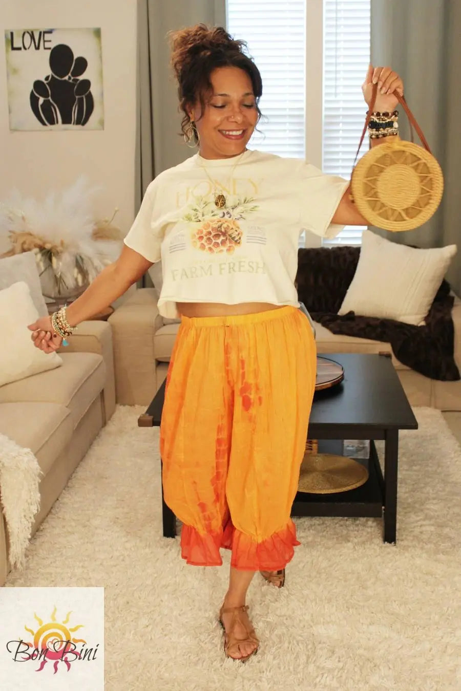 BB Papaya Burst Patchwork Bloomers Midi Capri