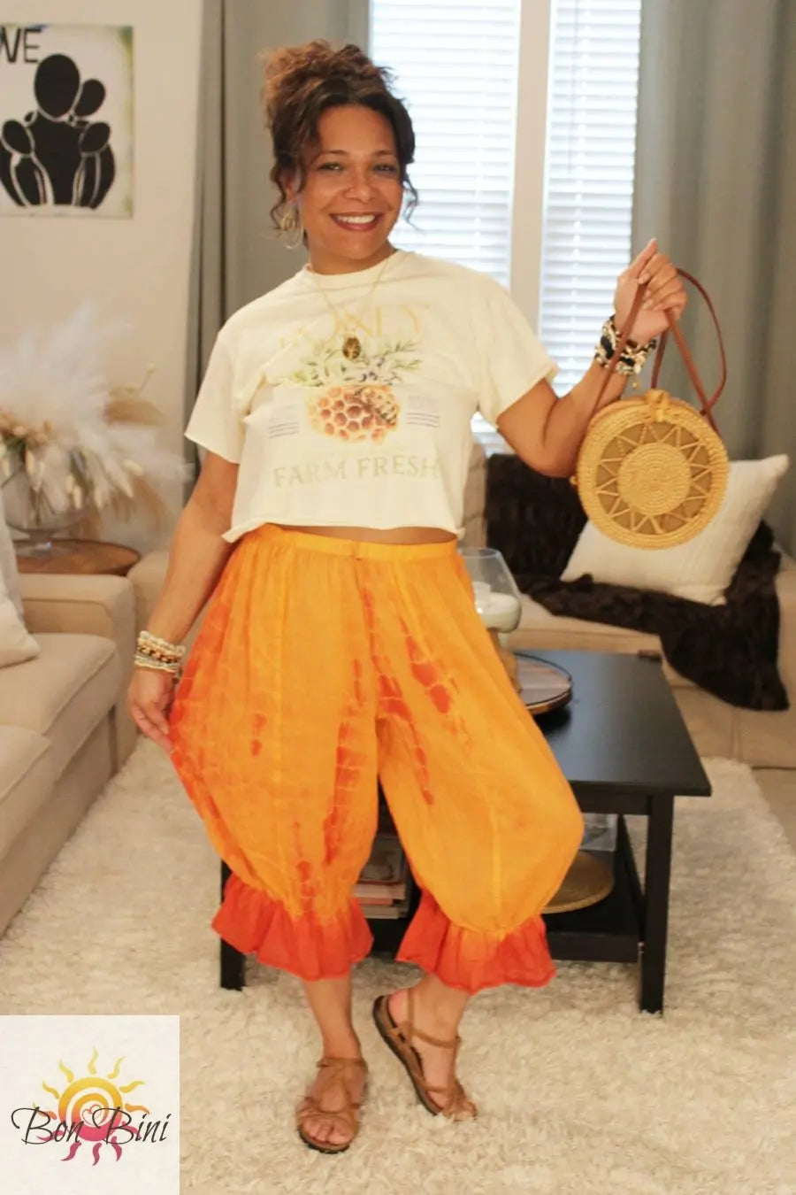 BB Papaya Burst Patchwork Bloomers Midi Capri