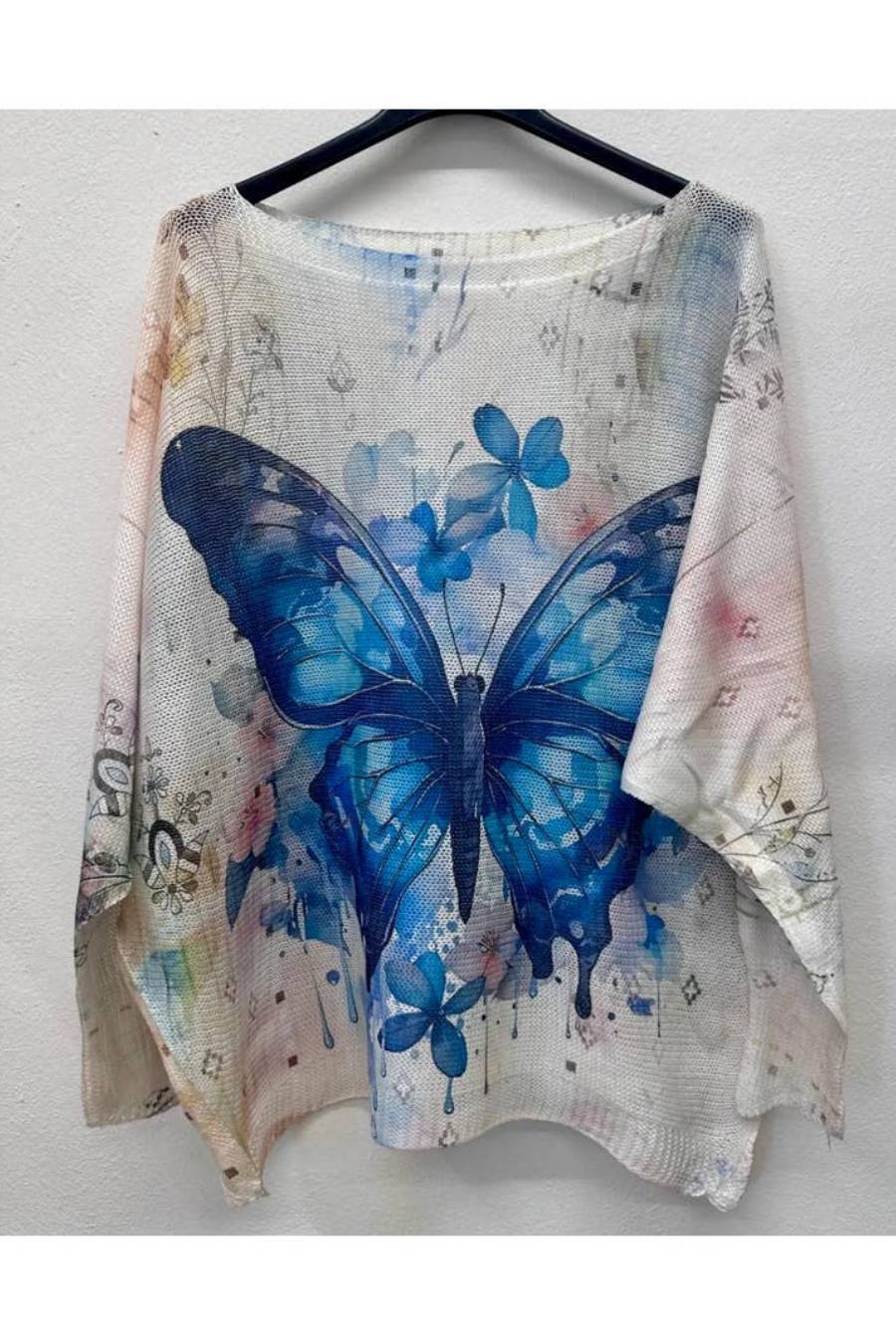 Beautiful Blue Butterfly Printed Knit Sweater