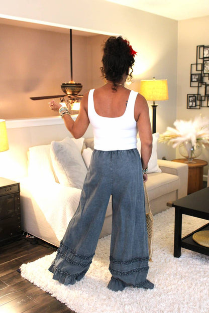 Blueberry Ruffle Mineral Washed Pants
