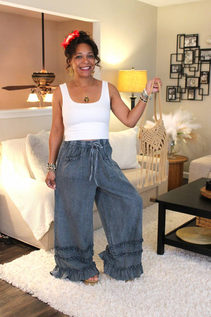 Blueberry Ruffle Mineral Washed Pants