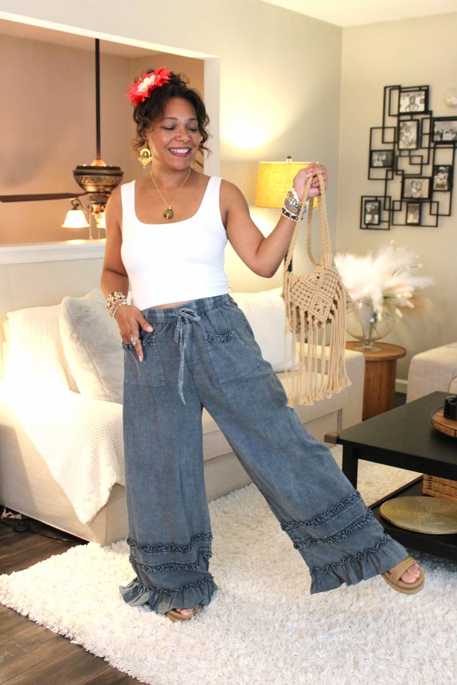 Blueberry Ruffle Mineral Washed Pants