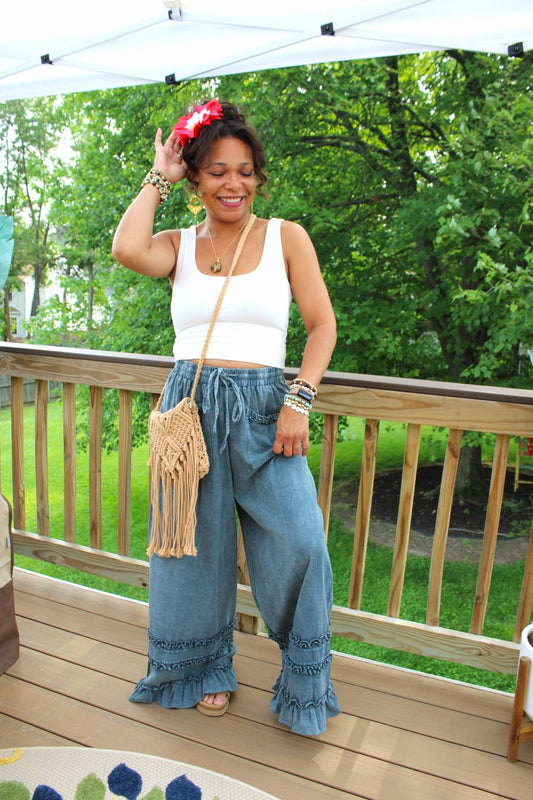 Blueberry Ruffle Mineral Washed Pants