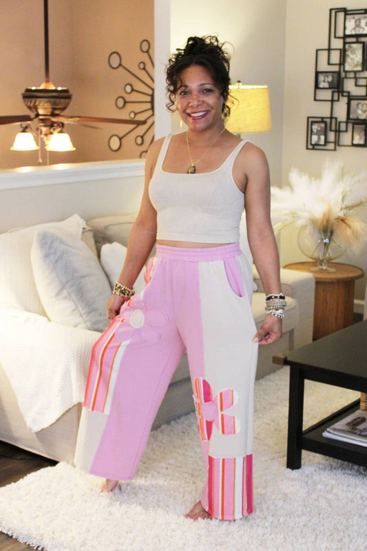 JH Boheme Striped Flower Patch Pants