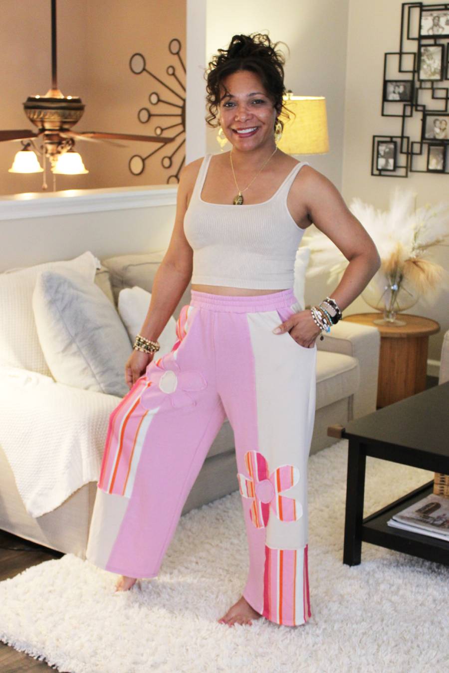 JH Boheme Striped Flower Patch Pants