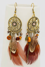 Load image into Gallery viewer, Bohemia Floral Feather Dreamcatcher Earrings
