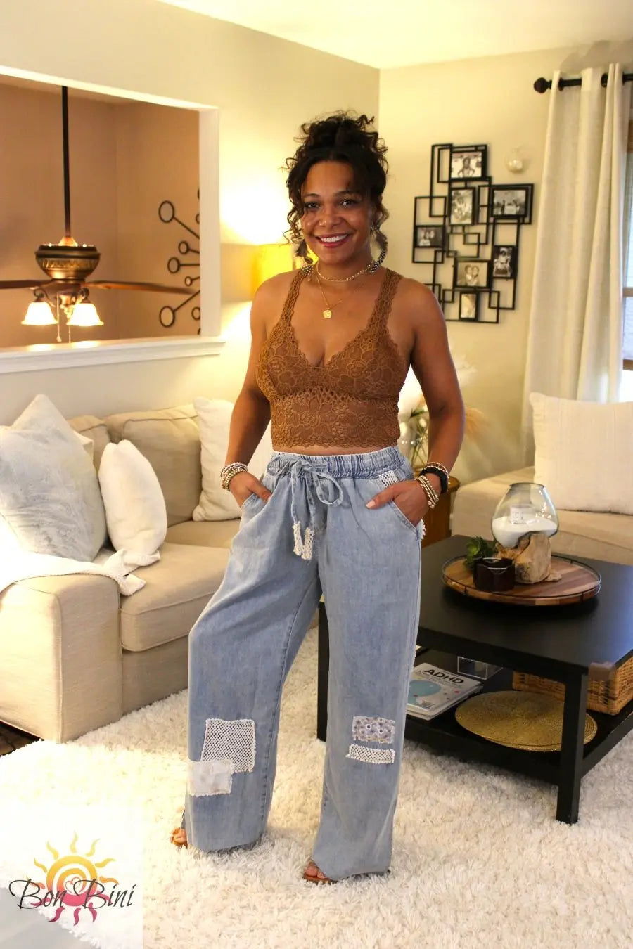 POL Crochet Patches Denim Pants