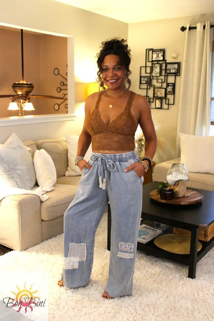 POL Crochet Patches Denim Pants