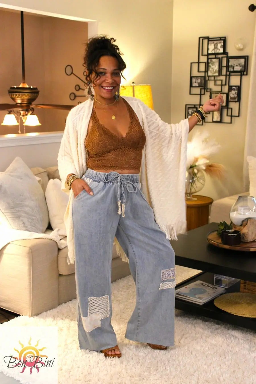 POL Crochet Patches Denim Pants