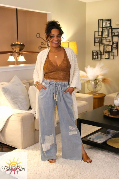 POL Crochet Patches Denim Pants