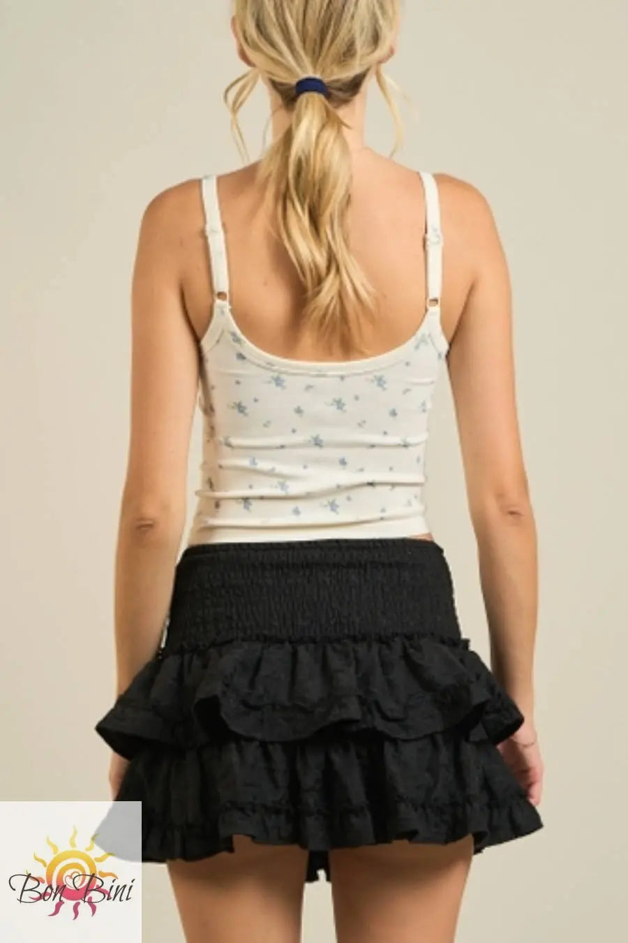 Cute Floral Ribbed Tank Top