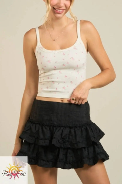 Cute Floral Ribbed Tank Top