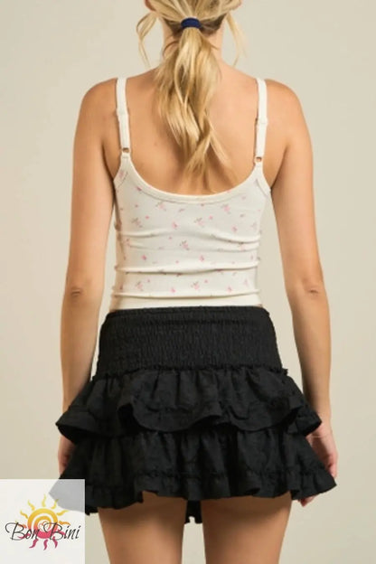 Cute Floral Ribbed Tank Top