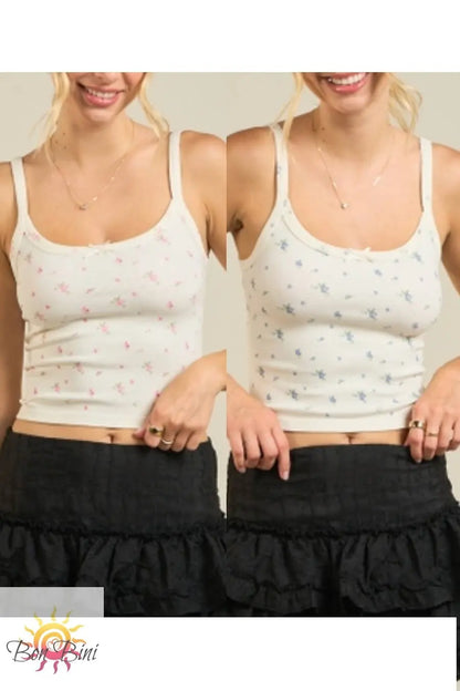 Cute Floral Ribbed Tank Top