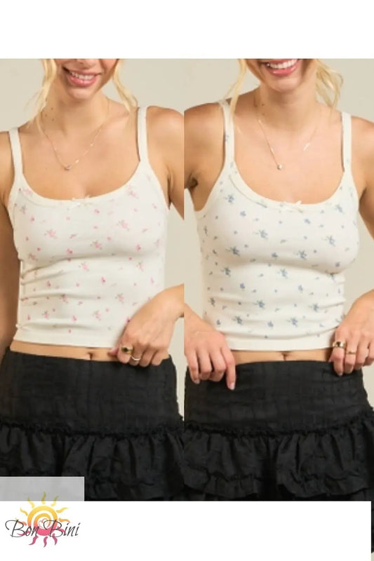 Cute Floral Ribbed Tank Top