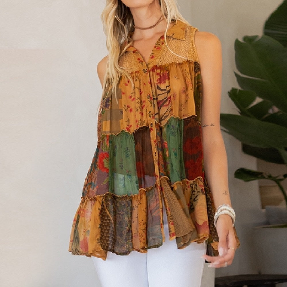 Earthy Boho Sleeveless Jhabla Top