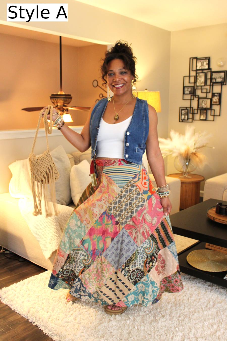 Earthy Tones Patchwork Wrap Skirt
