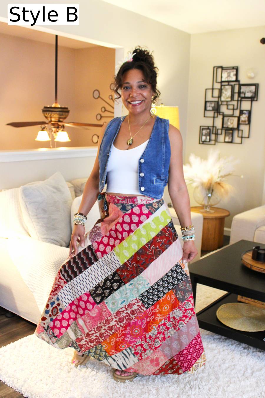 Earthy Tones Patchwork Wrap Skirt