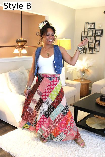 Earthy Tones Patchwork Wrap Skirt