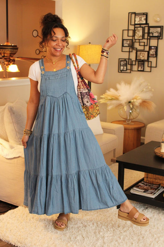 Ellen Washed Chambray Overall Dress