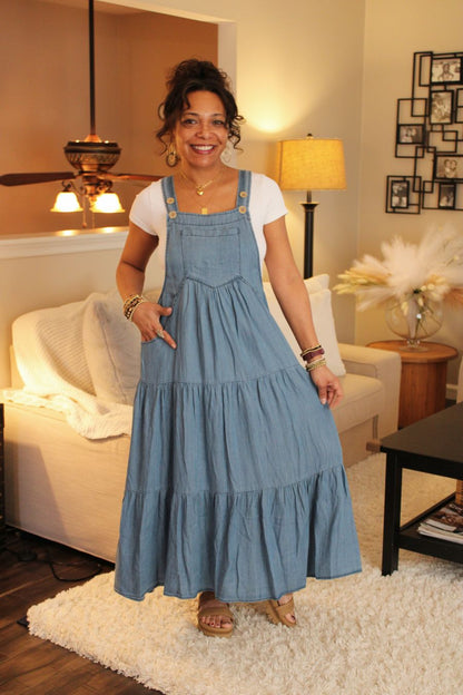Ellen Washed Chambray Overall Dress