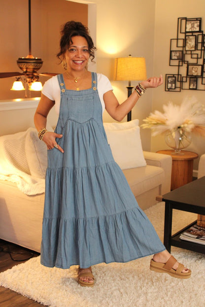 Ellen Washed Chambray Overall Dress