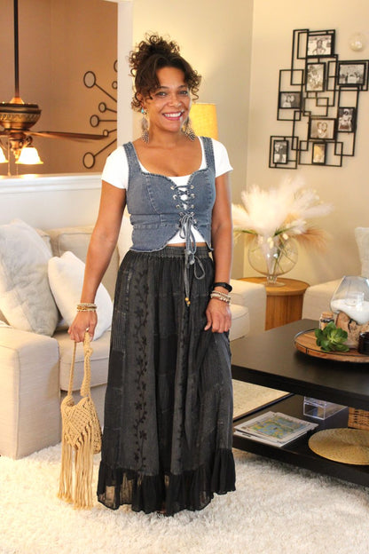 YT Embroidered Maxi Skirt