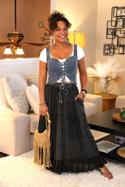 YT Embroidered Maxi Skirt