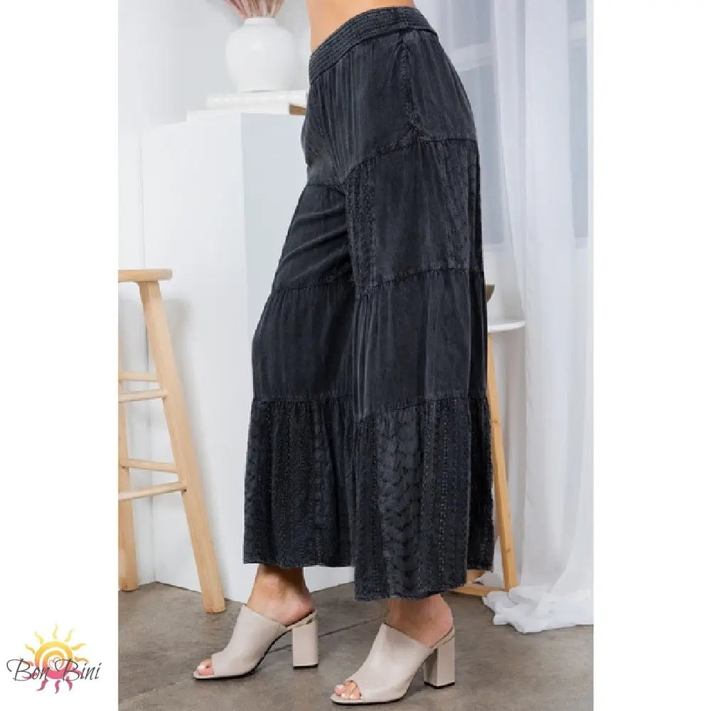 YT Embroidered Patchwork Flare Pants