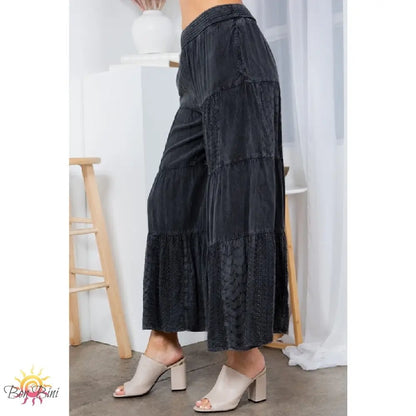 YT Embroidered Patchwork Flare Pants
