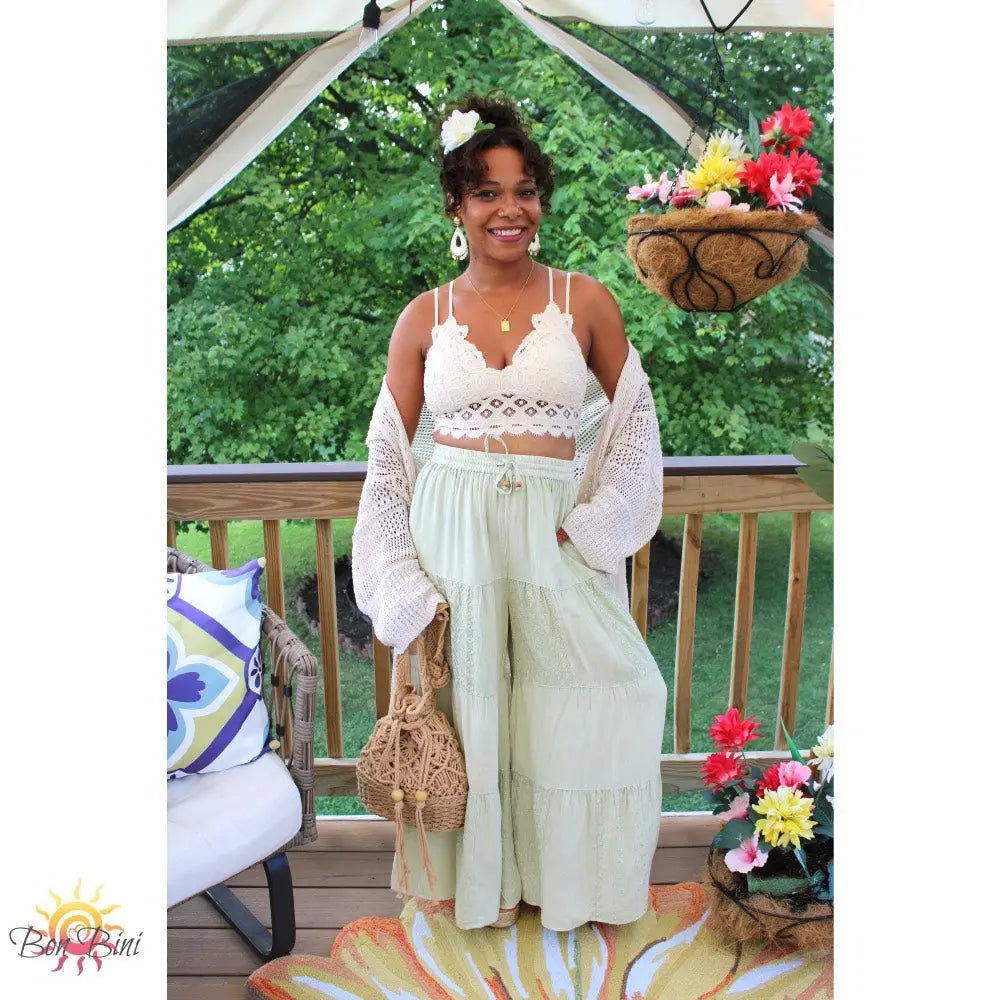 YT Embroidered Patchwork Flare Pants