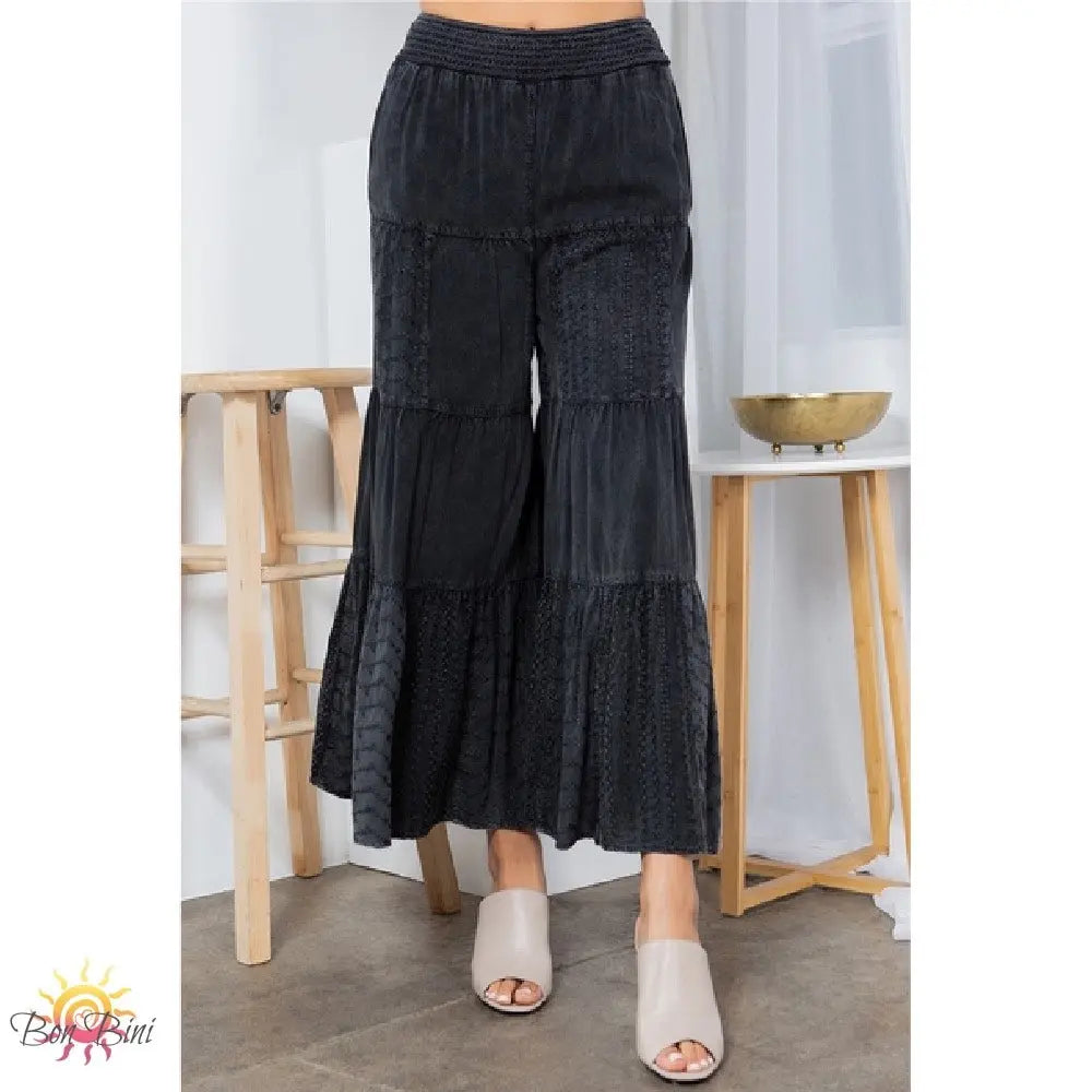 YT Embroidered Patchwork Flare Pants