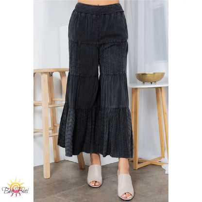 YT Embroidered Patchwork Flare Pants