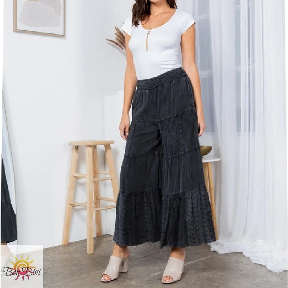 YT Embroidered Patchwork Flare Pants
