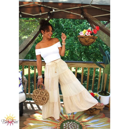 YT Embroidered Patchwork Flare Pants