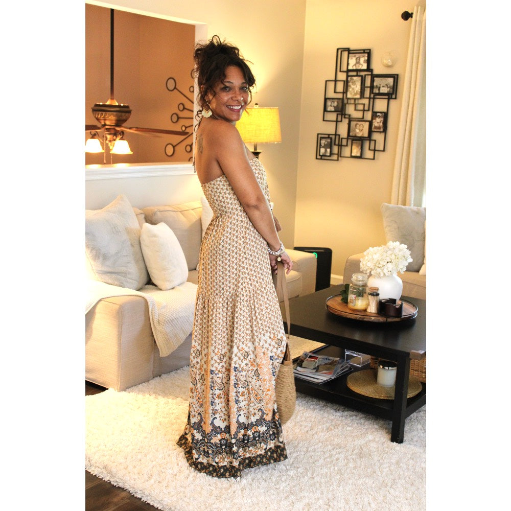 Euro Trip Halter Maxi Dress