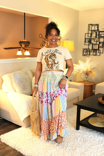 Floral & Sun Crinkled Maxi Skirt